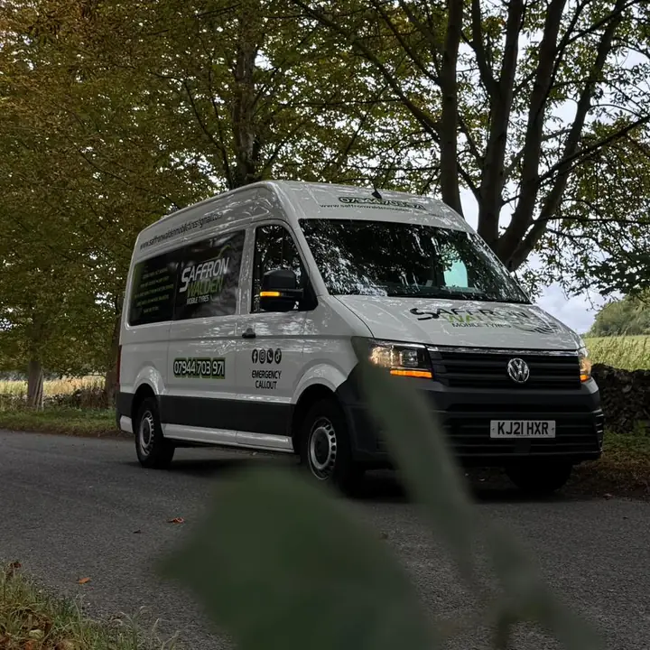 The van on a country lane between jobs